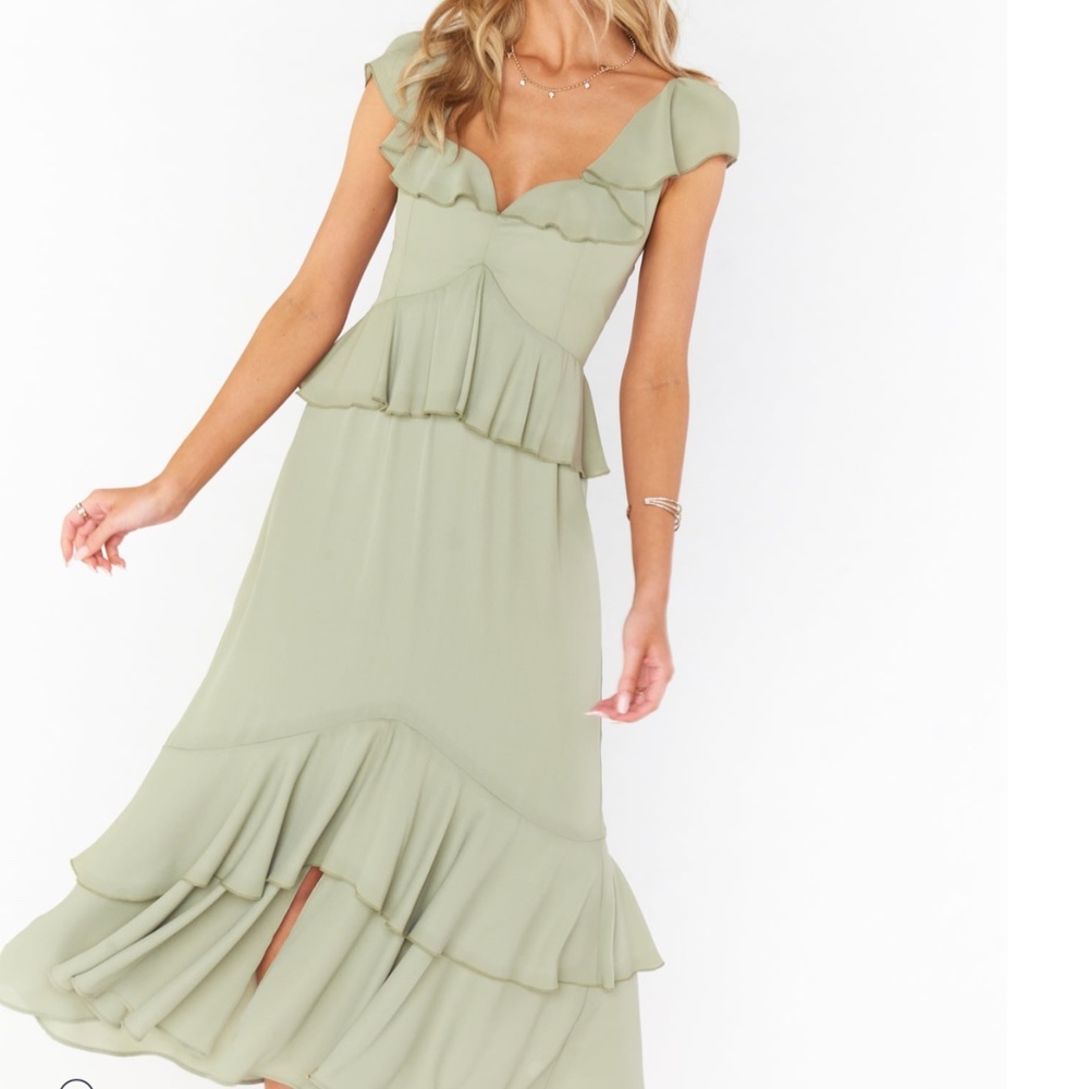 Show Me Your MuMu Reese Ruffle Dress Moss Green